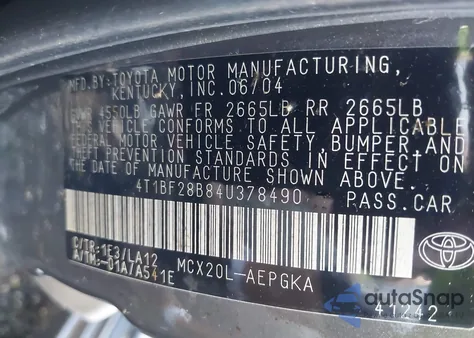 2004 Toyota Avalon Xl/Xls z USA, uszkodzony, nr VIN 4T1BF28B84U378490